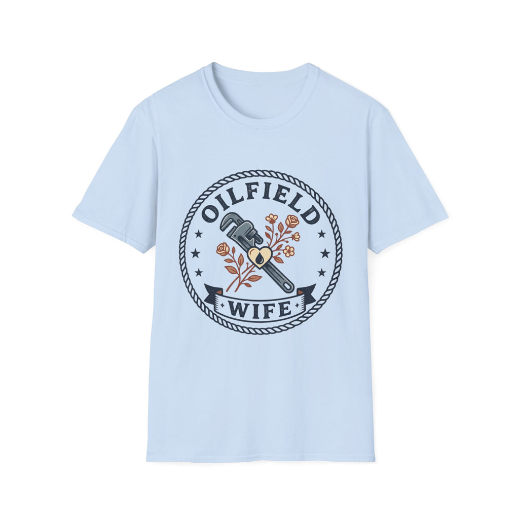 Oilfield Wife T-Shirt — Rustic Wrench Logo Tee for Oil & Gas Partners