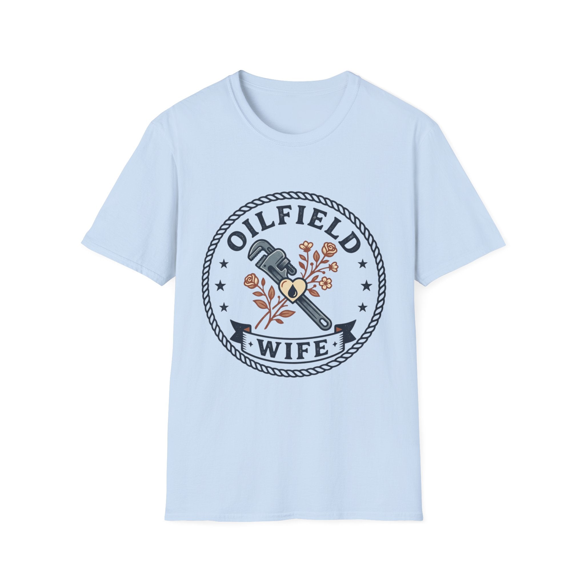 Oilfield Wife T-Shirt — Rustic Wrench Logo Tee for Oil & Gas Partners