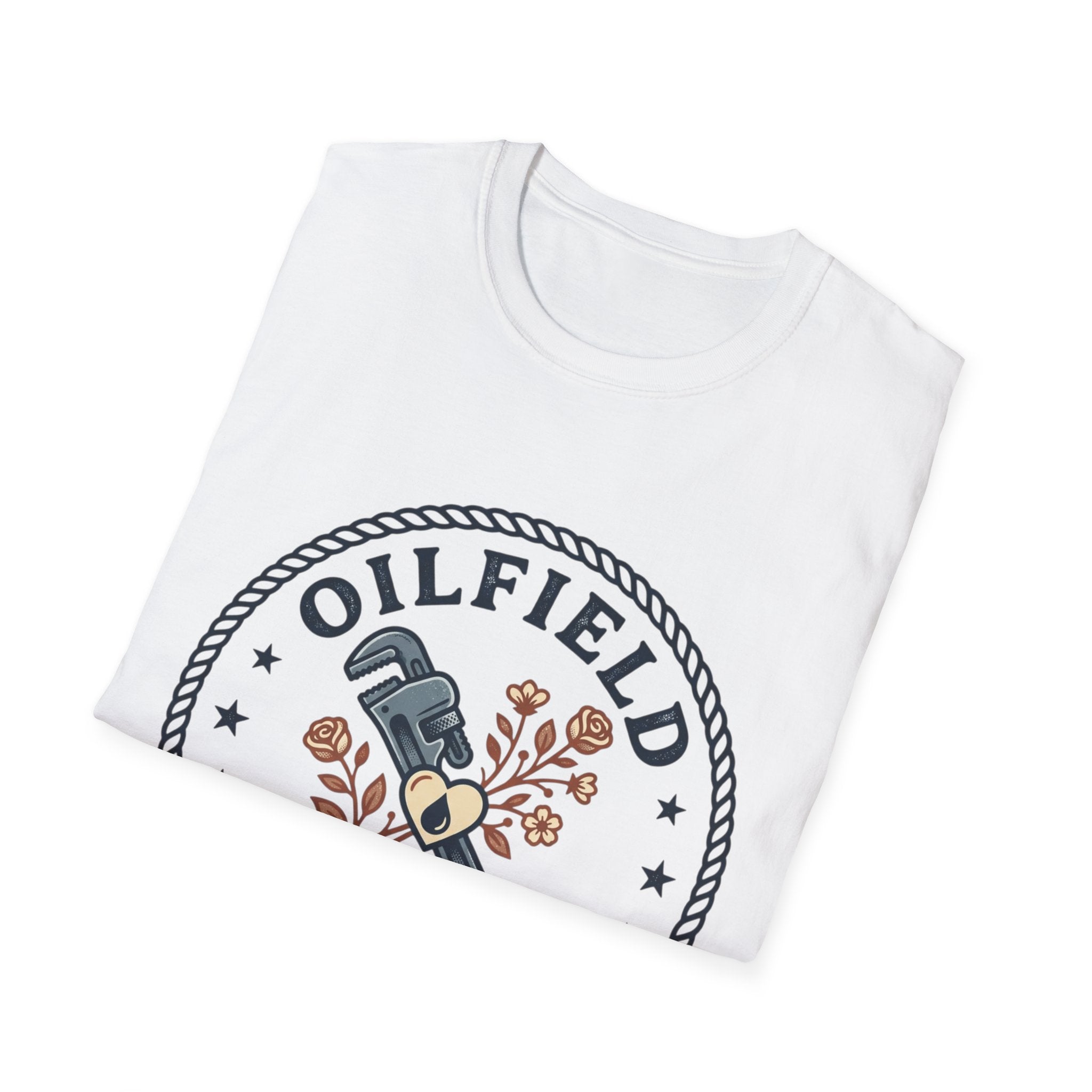 Oilfield Wife T-Shirt — Rustic Wrench Logo Tee for Oil & Gas Partners