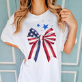 Patriotic Bow Comfort Colors Tee – Cute Red White and Blue USA Shirt for Women