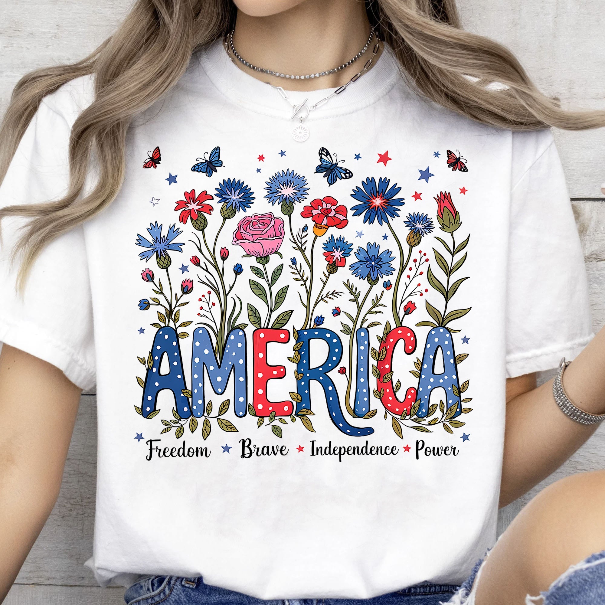 Floral America Shirt | 4th Of July T-Shirt | Freedom Brave Independence Power Tee | Patriotic Shirt | Independence Day Shirt 682315