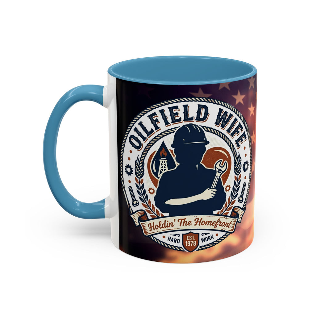 Patriotic Accent Oil Wife Coffee Mug – American Flag Sunset Design (11/15oz)