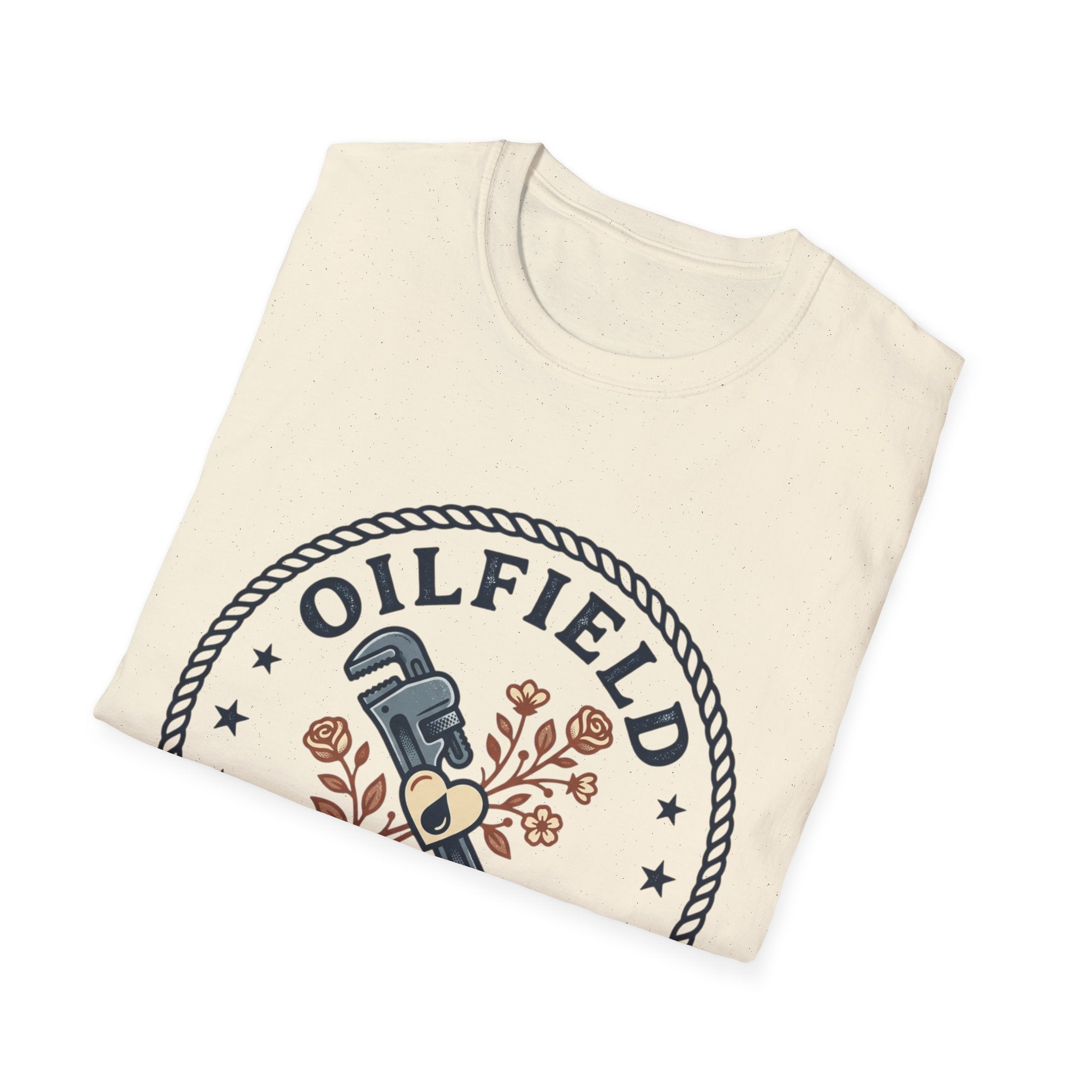Oilfield Wife T-Shirt — Rustic Wrench Logo Tee for Oil & Gas Partners