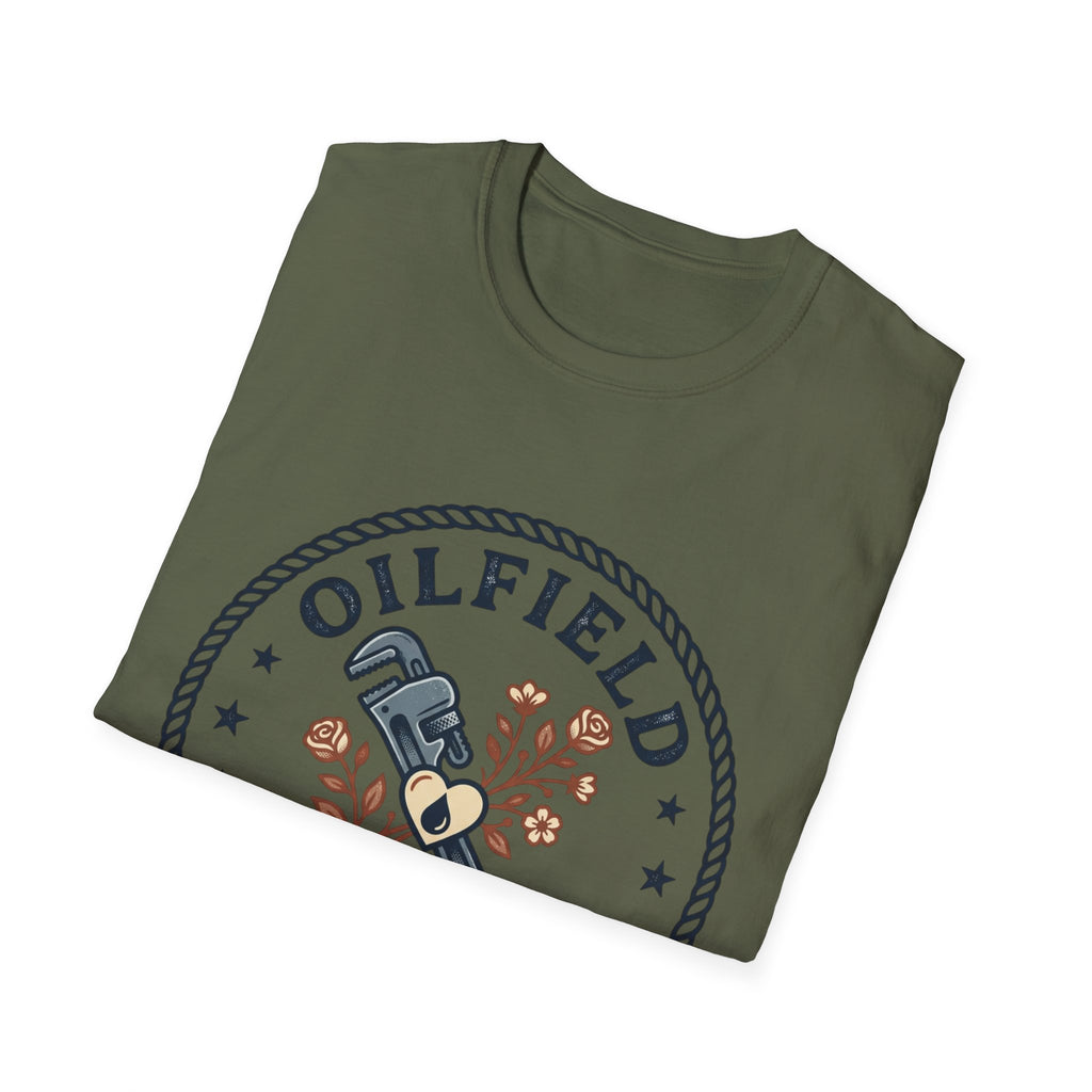 Oilfield Wife T-Shirt — Rustic Wrench Logo Tee for Oil & Gas Partners