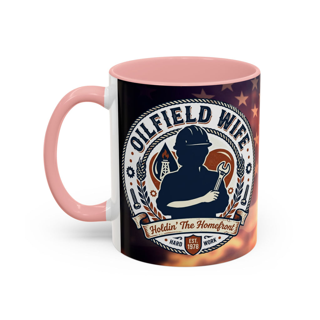 Patriotic Accent Oil Wife Coffee Mug – American Flag Sunset Design (11/15oz)