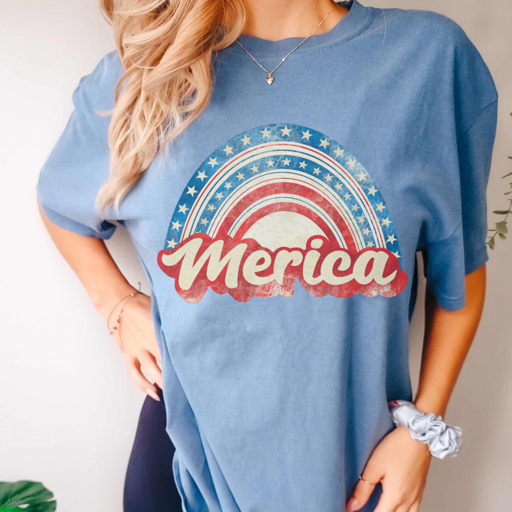 Rainbow Merica Patriotic Comfort Colors Tee