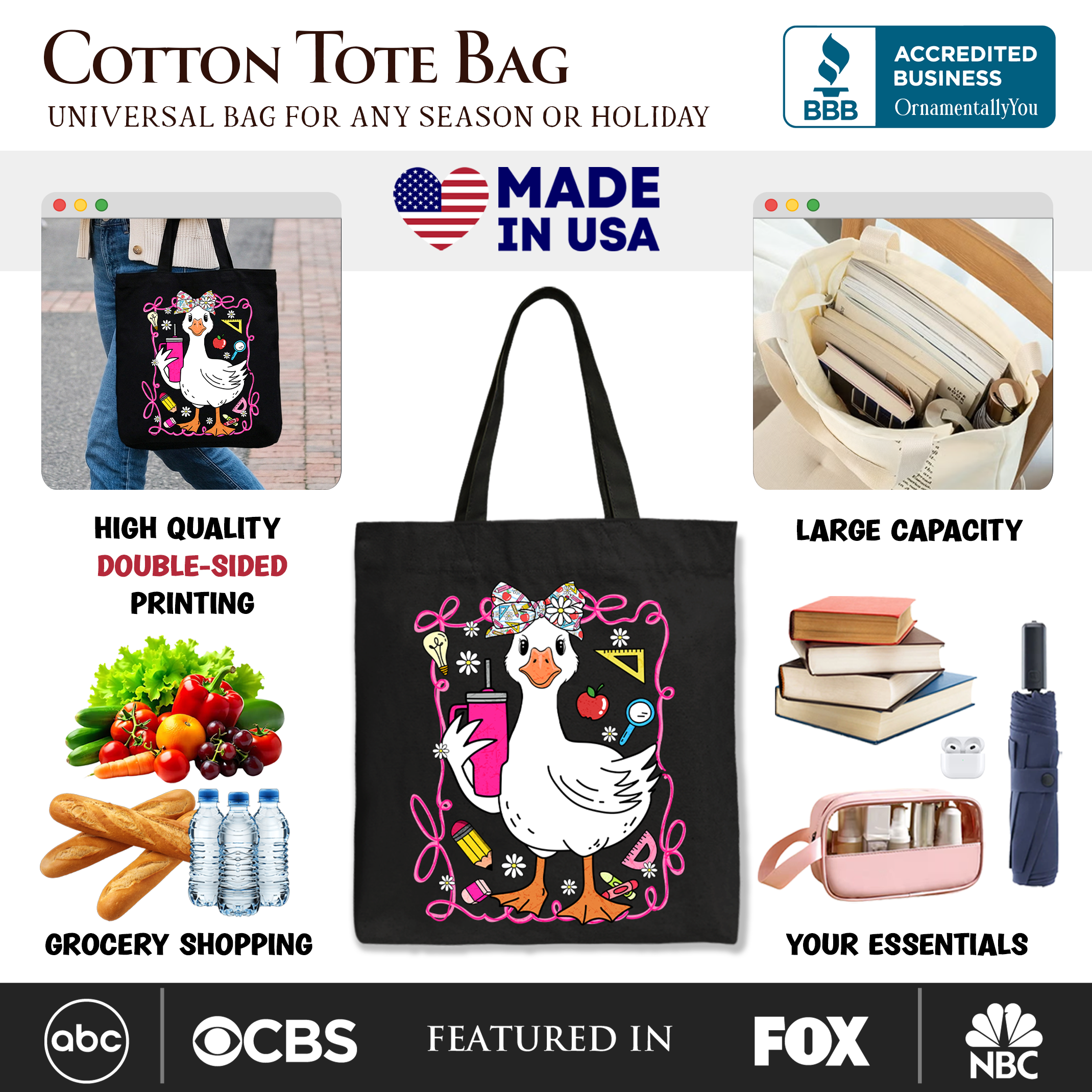 Coquette Teacher Goose Tote Bag, Funny Classroom Gift Shopper for Educators