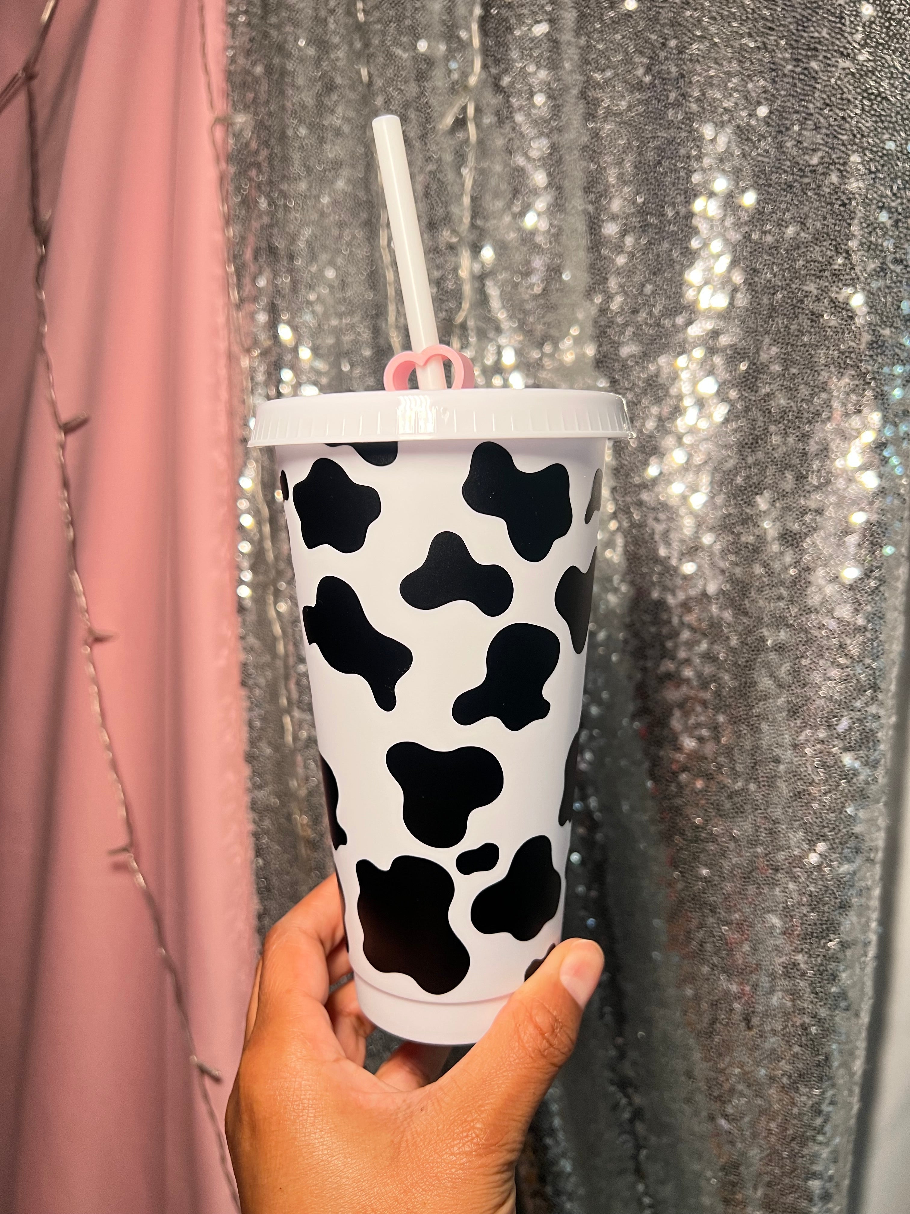 Cow Print 24 Ounce Animal Print Cold Cup with Straw