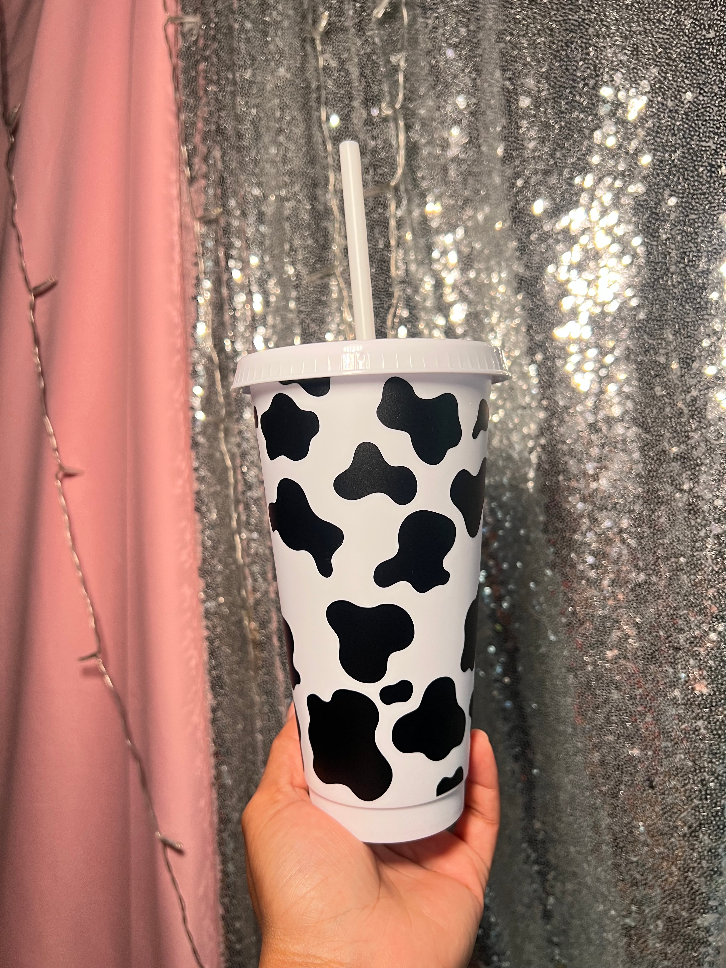 Cow Print 24 Ounce Animal Print Cold Cup with Straw