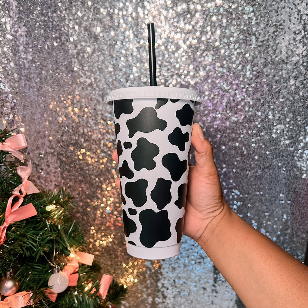 Cow Print 24 Ounce Animal Print Cold Cup with Straw