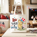 Red White & Proud Tote Bag, Patriotic 4th of July Celebration Pooh Bear Gift Shopper
