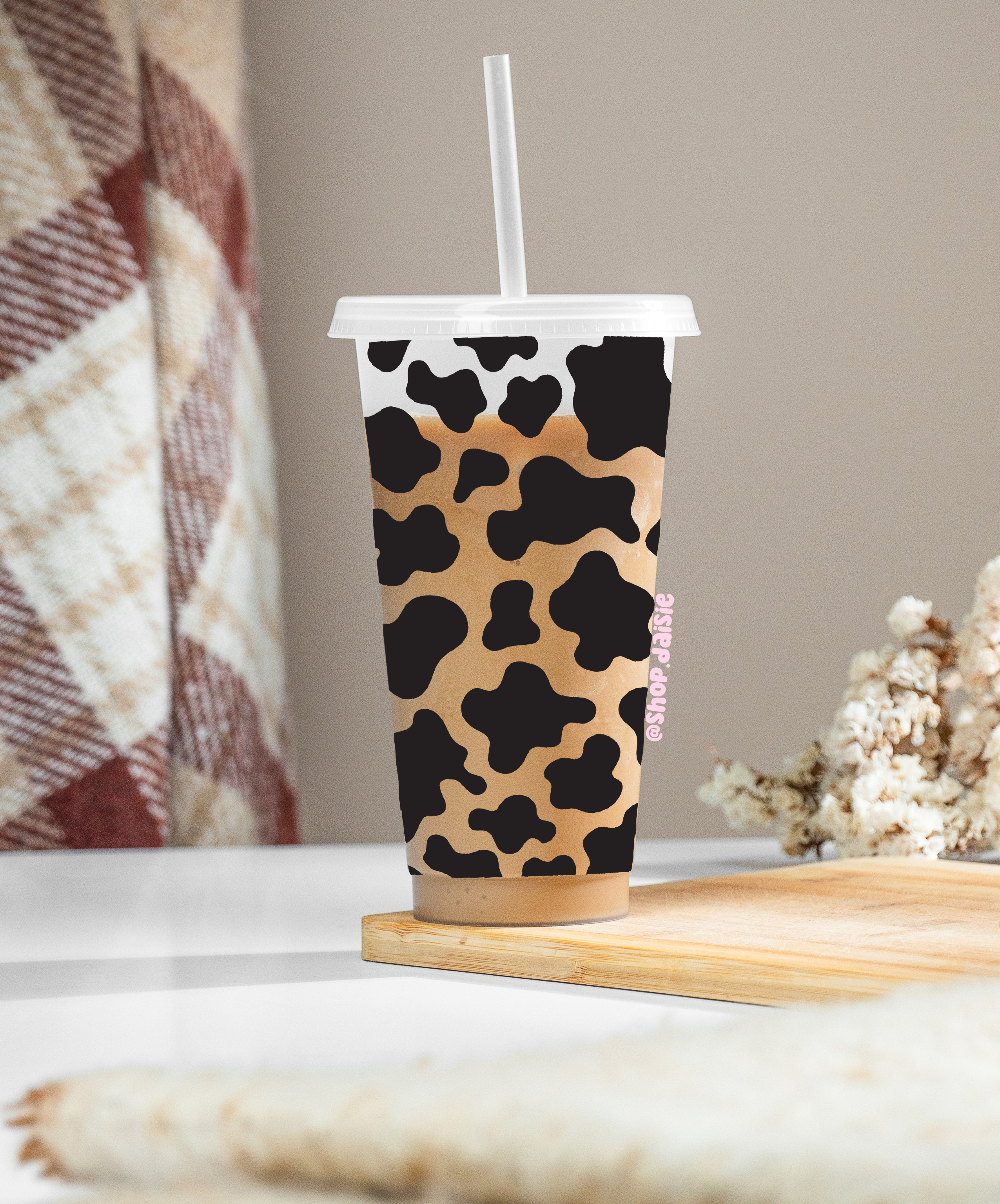 Cow Print 24 Ounce Animal Print Cold Cup with Straw