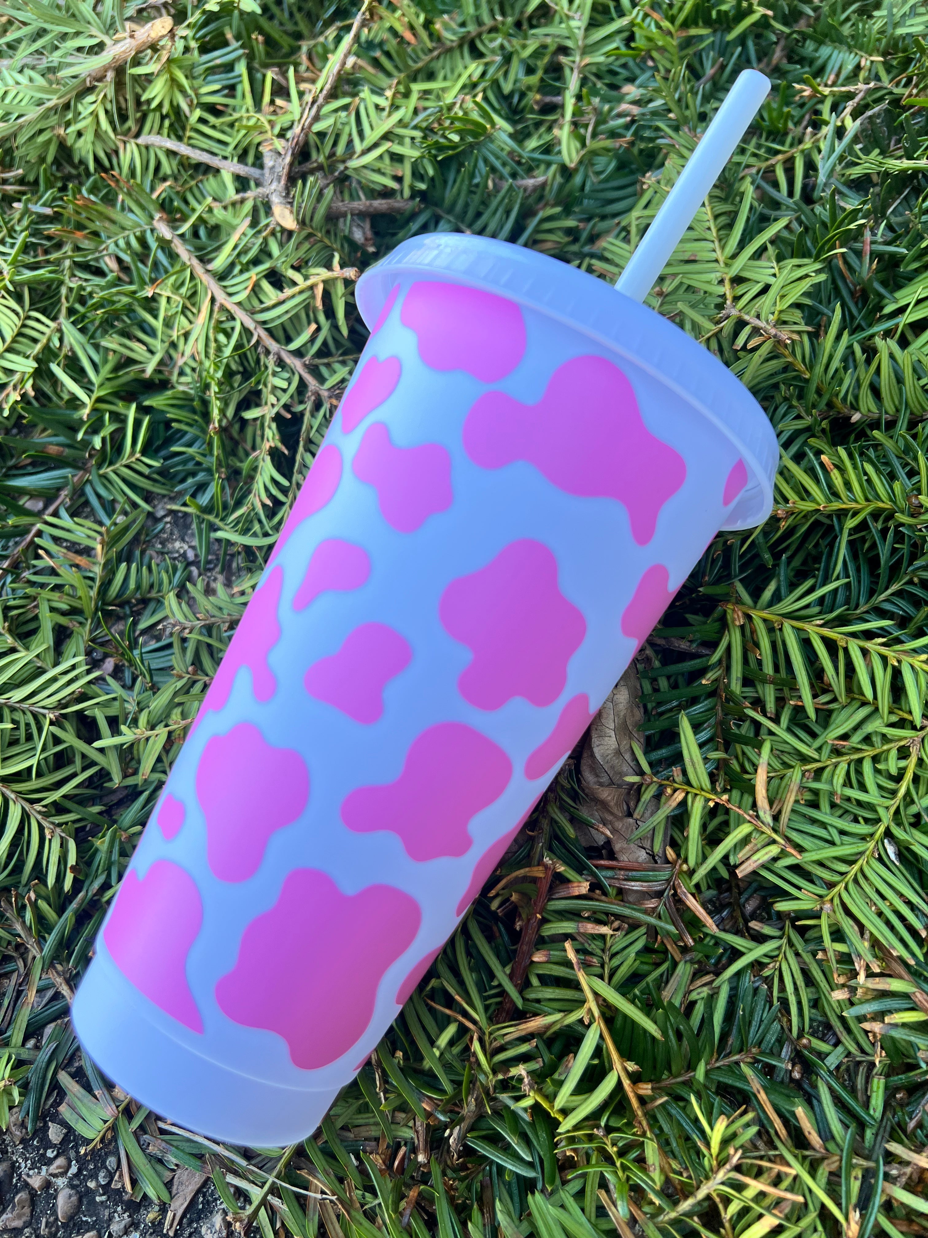 Cow Print 24 Ounce Animal Print Cold Cup with Straw