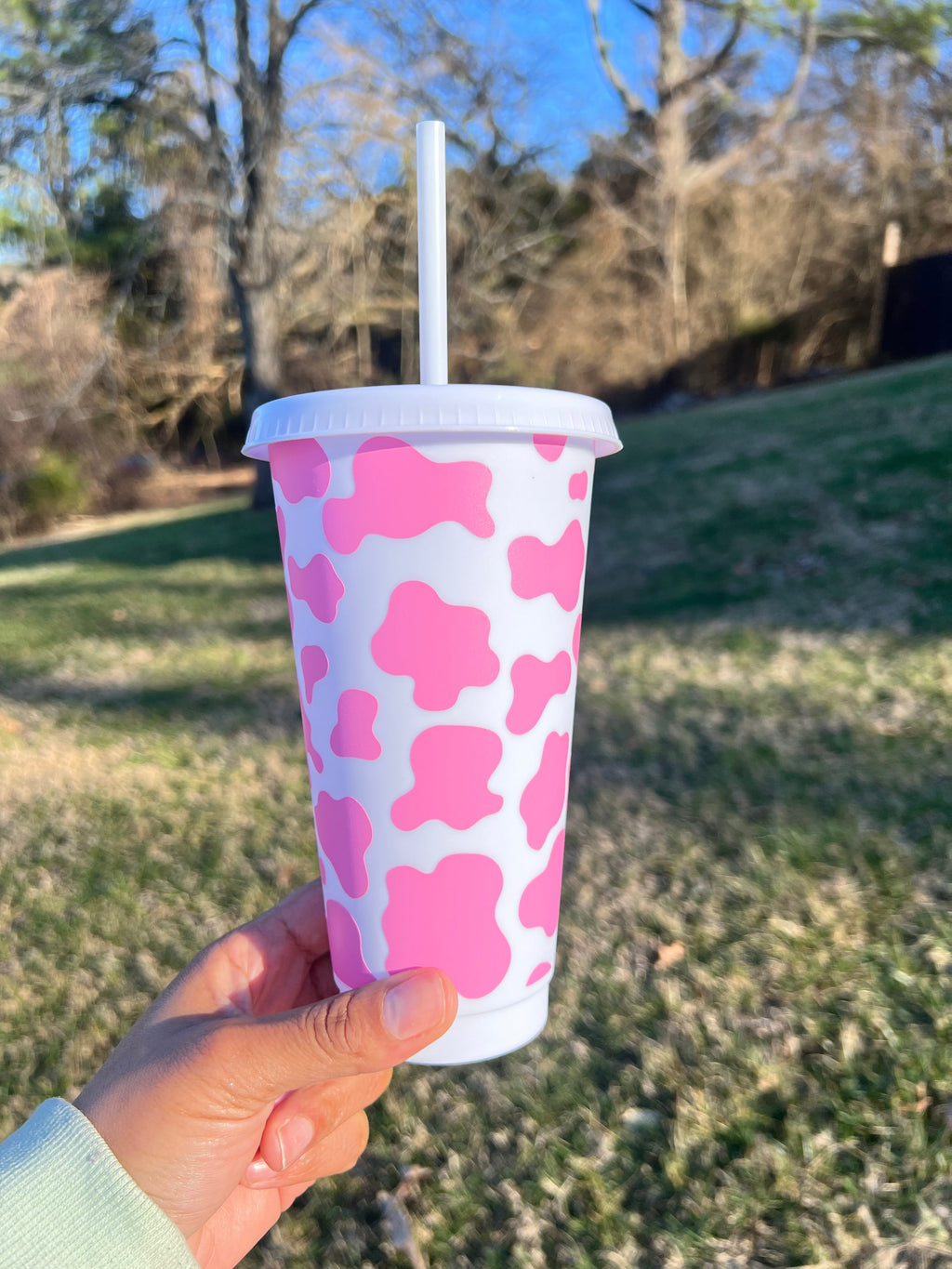 Cow Print 24 Ounce Animal Print Cold Cup with Straw