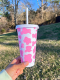 Cow Print 24 Ounce Animal Print Cold Cup with Straw