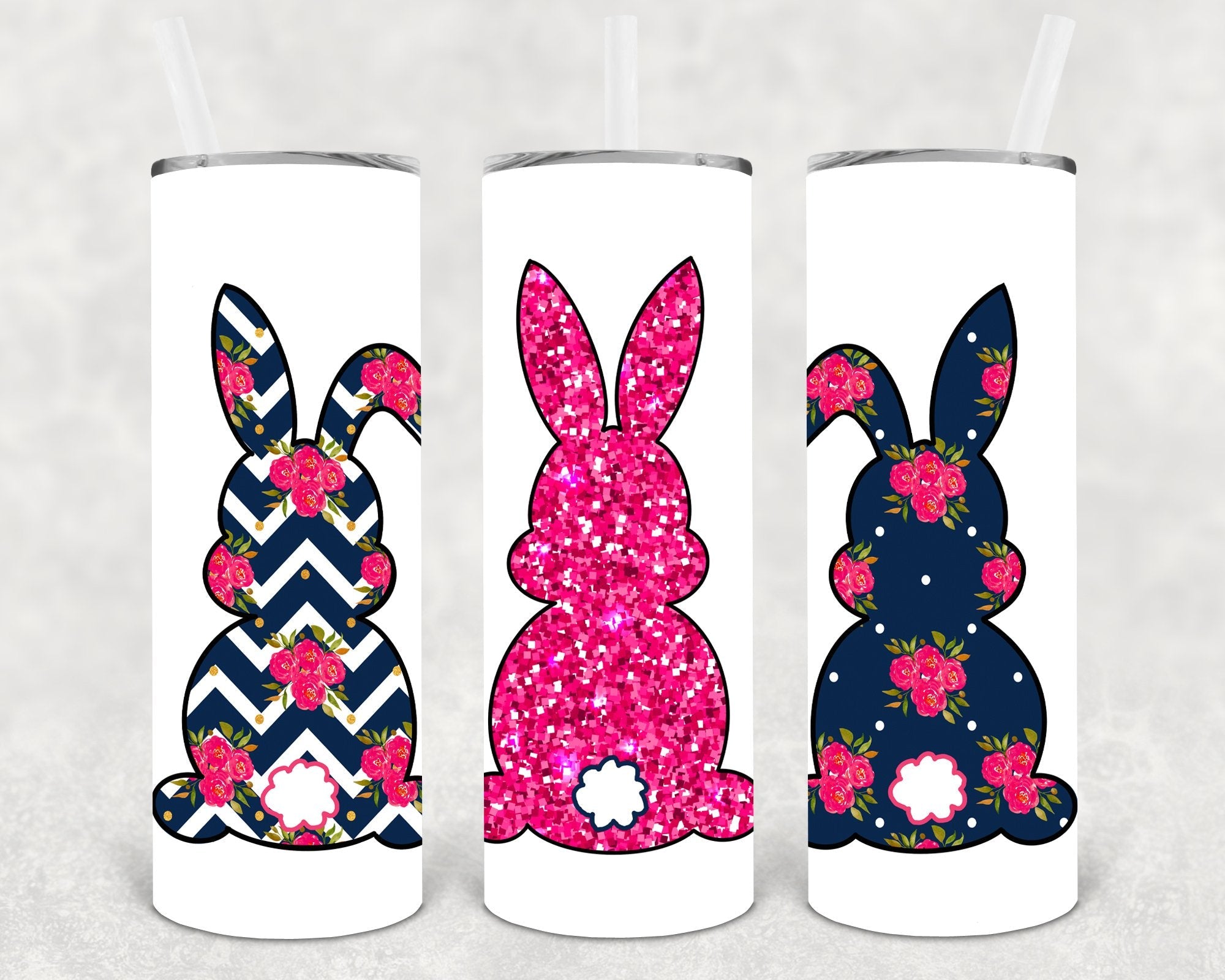 Navy and Pink Easter Bunnies 20 oz Skinny Tumbler
